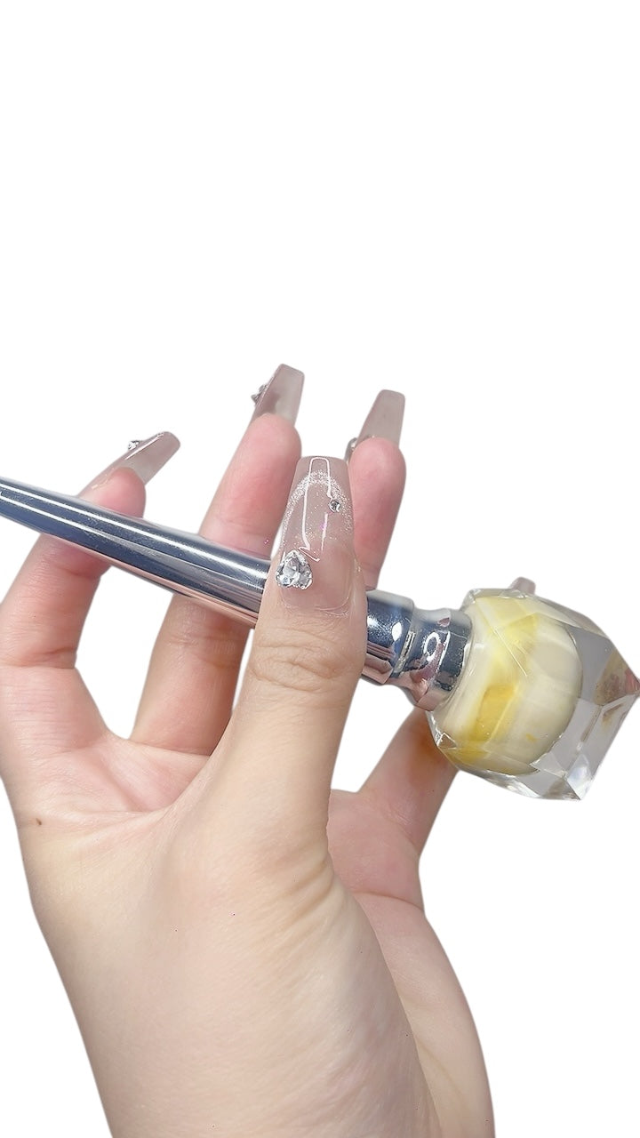 Pink Long Coffin Press-On Nails with Star-Shaped Rhinestone Design | Tipora 032