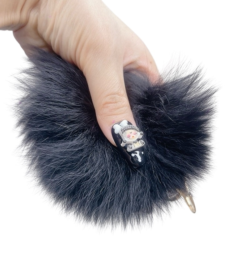 Black & White Long Coffin Press-On Nails with 3D Doll, Bowknot & Heart Rhinestones | Tipora 071