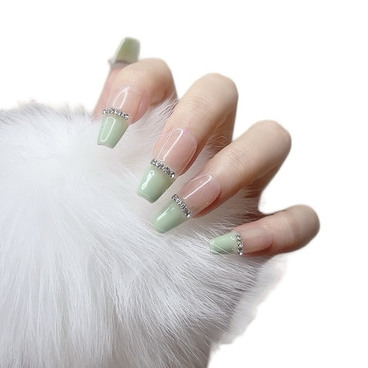 Pink & Green Long Coffin Press-On Nails – Bold Contrast Design | Tipora 092