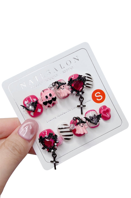Purple Short Round Press-On Nails with 3D Halloween Design | Tipora 009