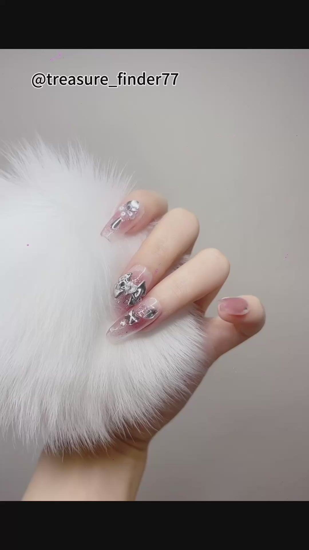 Pink Medium Coffin Press-On Nails with 3D Bowknot Design | Tipora 086
