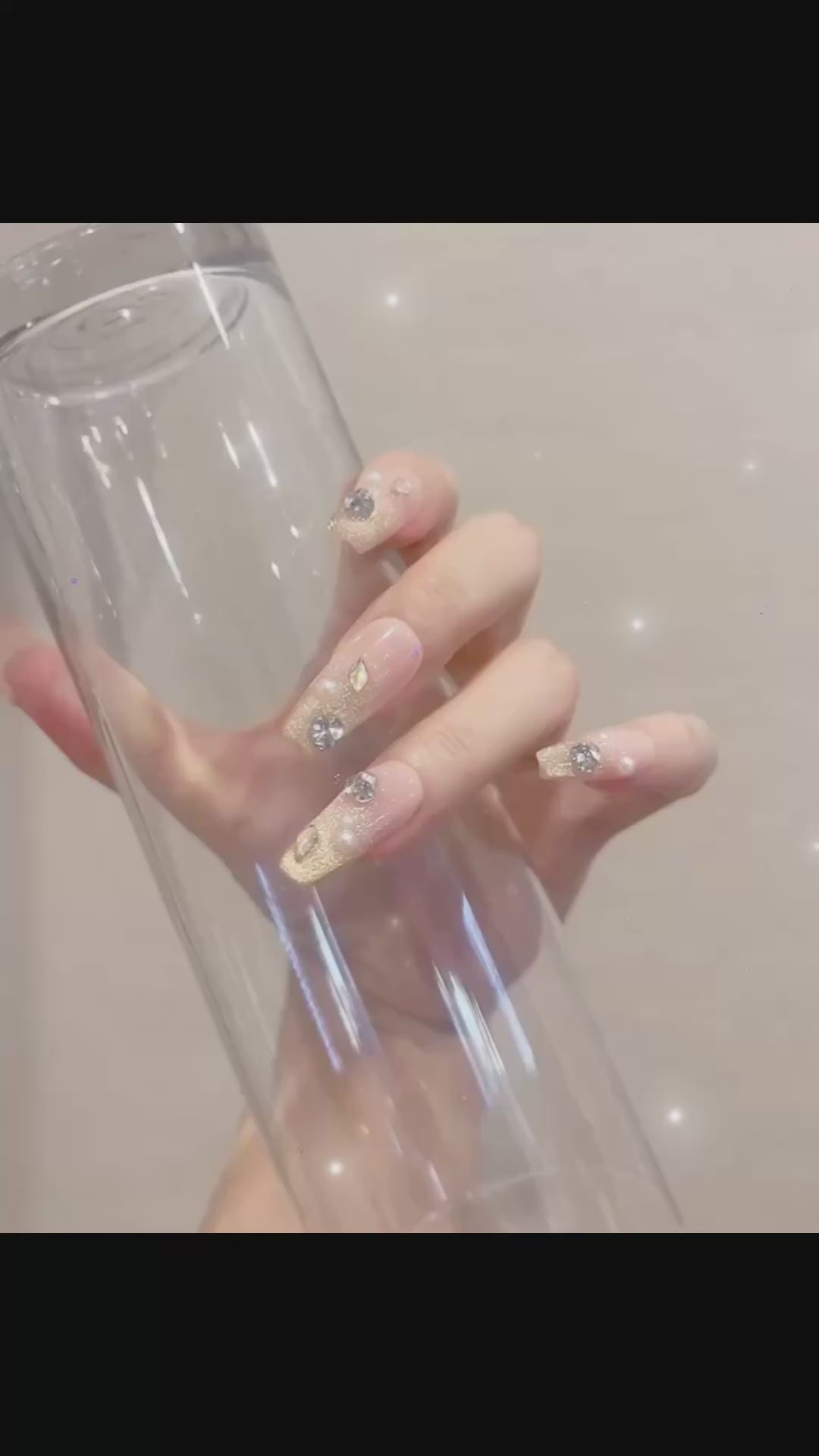 Long Coffin Yellow Press-On Nails with Sparkle Design | Tipora 103