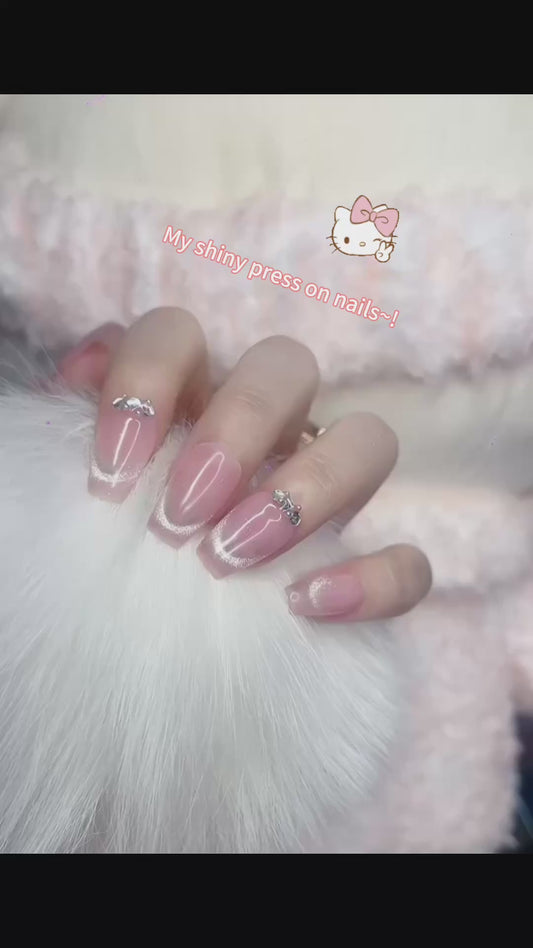 Press on Nails Coffin Shape Pink Color with Sparkle Design 126