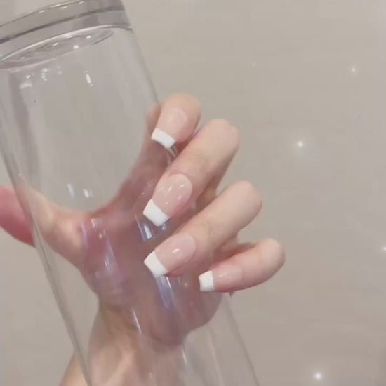 Medium Length Pink Press-On Nails with French Tip Design | Tipora 104