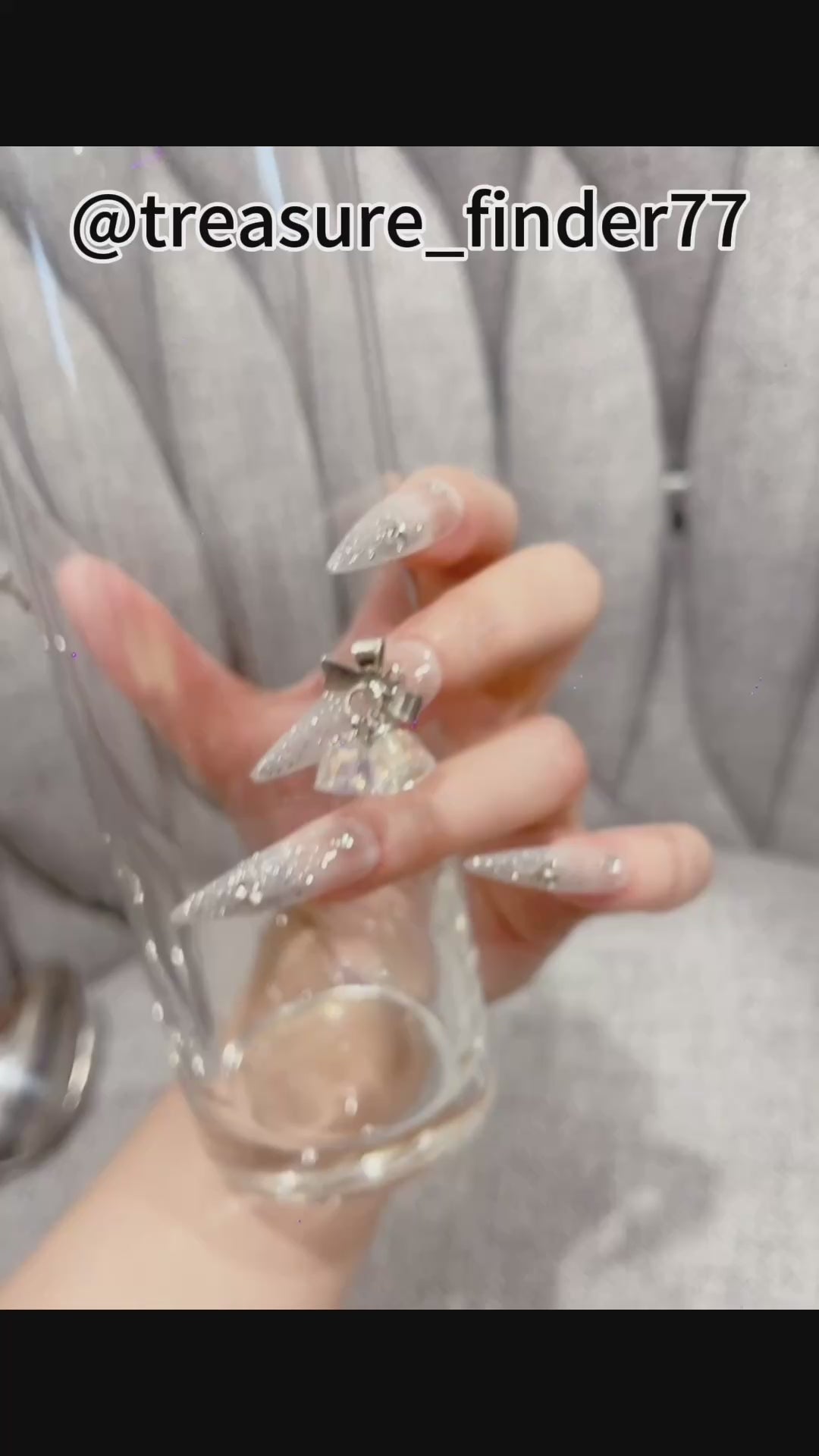 Silver Long Stiletto Press-On Nails with Bell Design | Tipora 022